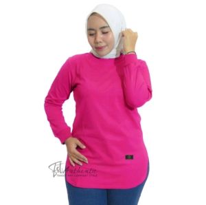 Baju Kaos Lengan Panjang Wanita Dinary Warna Pink Fanta / Atasan Wanita / Kaos Wanita / Atasan Wanita Terbaru / Kaos Wanita Lengan Panjang / Manset Baju Panjang / Baju Atasan Wanita