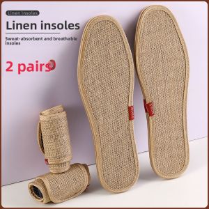 LINGMIAO | Breathable Natural Linen Insoles 2 Pairs Mens Summer Large Size