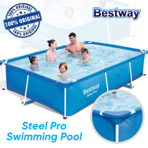 Bestway Steel Pro Swimming Pool Retangular Foldable Original Set 221cm *150c *43cm / 259cm *170cm *61cm / 300cm *201cm *66cm / 400cm *211cm *81cm Frame Family Size Children Four Sizes No Airpump Needed Original Best Swimming Pool 2023