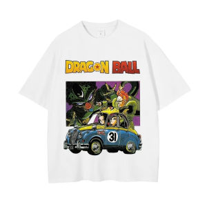 Bandai | Mens T-shirt Japanese Anime Dragon Ball Print T-shirt Harley Cooku Cotton T-shirt Pop Street Style Short-sleeved Top White