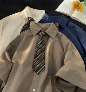Summer Thin and Brown Short Sleeve Shirt Mens College Style DK Uniform Suit Japanese Style Business Attire Plus Size Graduation Photo Shirt