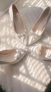 Giày Cưới da PU gót nhọn 10P đính viền hoa đá VIE độc quyền bởi SHESHOES (NEW ARRIVAL) - GC11007