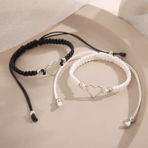 2Pcs/set Fashion Heart-shaped Couple Bracelet Set for Lover Hollow Heart Bangles Best Friend Jewelry Accessories