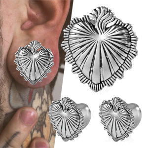 1-2PCS Surgical Steel Heart Hollow Flared Ear Tunnel Expansion Diffraction Threadless Ear Gauge Strengther Piercing Earring