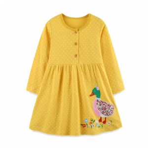 Jumping Meters | Princess Girls Long Sleeve Embroidery Dress Girffes 2-7T Animals Polka Dots Childrens Party Frock Kids Clothing