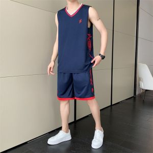 Ice Silk Basketball Uniform Mens Quick Dry Thin Sleeveless Sportswear Youth Middle High School Student Athletic Set T-Shirt