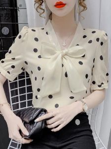 Áo Sơ Mi Voan Tay Ngắn Cổ Chữ V Thời Trang Mùa Hè 2025 Cho Nữ Áo Sơ Mi Tay Ngắn Đa Năng Họa Tiết Bướm Áo Sơ Mi Nữ