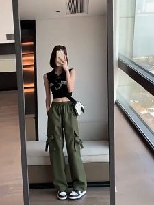 【M-4XL】Pink cargo pants women pant seluar perempuan seluar slack wanita Seluar Cargo American vintage wide leg long pant 026