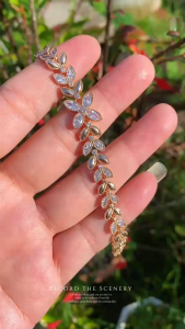 Gold Plated Elegent Leaf White Zirconia Bracelet