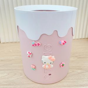Pink Princess Bedroom Living Room Cute Cartoon Waste Paper Basket Garbage Can Family Use Plastic round Barrel Shape 9L Capacity
