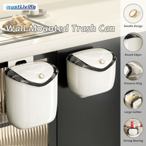 Justliving Thùng rác treo tường 6/9L/tủ lưu trữ nhà bếp/Thùng Rác Treo Nhà Bếp Có nắp trượt Thùng rác chống mùi/thùng chất thải nhà bếp tủ/giỏ đựng giấy sắp xếp