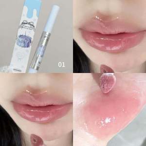 Young Adult Heart Full! Plain Boiled Water Lazy Feeling Small Butterfly Press Pen Heart Lip Gloss Long-Lasting Mirror Water Light Lipstick