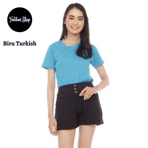 Kaos Polos Wanita Slim Fit Oneck Lengan Pendek Bahan Katun Combed 30s Biru Turkish