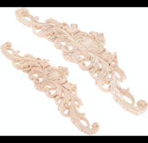 Wood Carved Long Applique and Onlays Unpainted Solid Wood Decal for Furniture Home Door Decor