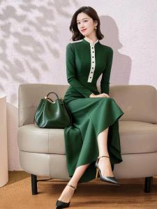 New Autumn Chinese Style Dress Long Sleeve A-Line Skirt Elegant Office Wear High-End Feelings Womens Fashion Clothes