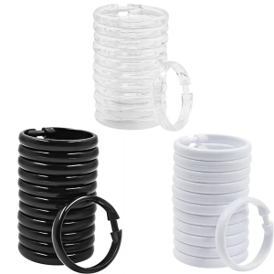 12pcs Circular Shower Curtain Rings Plastic Curtain O Rings Hooks for Bathroom Glide Easily on Bathroom Shower Rod White/Clear