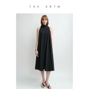 Silk Stand Collar Sleeveless A-Line Dress