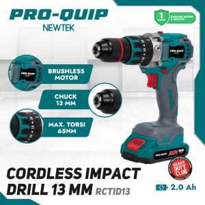 Bor Baterai 13MM 20V Brushless / Bor Tembok Cordless 13MM 20V / Bor Tembok Tanpa Kabel 13MM 20V PRO-QUIP RCTID13