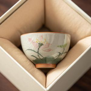 Handpainted Lotus Crackle Glaze Celadon Tea Cup