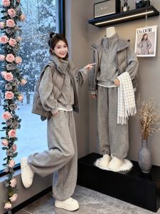 XUECAIQI | Laid-back Fashion Winter Set Jacket Vest Hoodie Casual Pants