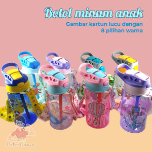 Botol Minum Anak Sedotan Motif Lucu Tali Lanyard BPA Free 480ml