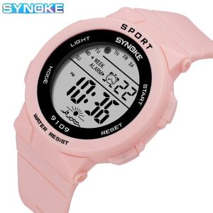 Synoke นักเรียนเด็กชาย นาฬิกาอิเล็กทรอนิกส์สีสันสดใส 50 มกราคม Jam Tangan Digital สำหรับเด็กหญิง