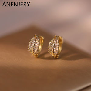 ANENJERY Zircon Leaf Shape Hoop Earrings For Women Delicate Ear Jewelry Gift Wholesale
