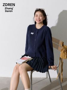 ZHANGDAREN | Bộ Giảm Cân Dành Cho Người Béo Phì Kiểu Dáng Ngọt Ngào Áo Kni Ôm Cổ Tròn và Chân Váy Xòe