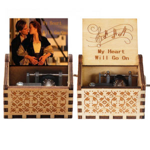 My Heart Will Go Music Box Hand Crank Wooden Vintage Laser Engraved Music Box Gifts For Birthday/Anniversary/Wedding/Valentine