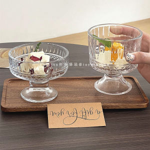 Cốc Kem INS Chân Cao Cốc Pudding Cốc Tráng Men Hình Kim Cương Cốc Sữa Chua Trong Suốt Cốc Thủy Tinh Dung Tích 200-400ml