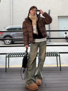 American Style High Waist Draped Straight Leg Jeans Womens Autumn Winter New Loose Slimming Wide Leg Floor Length Pants