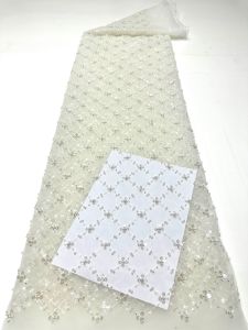 Luxury African Beaded Pearl Lace Nigerian Sequins French Tulle Fabric High Quality for Party Dress Sewing