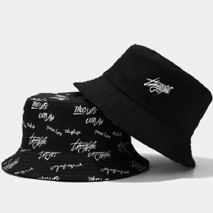 Double-Sided UV Protection Fisherman Hat Spring Autumn Letter Print Sun Hat Versatile Bucket Hat D-Li Xin Discount Fashion Accessory