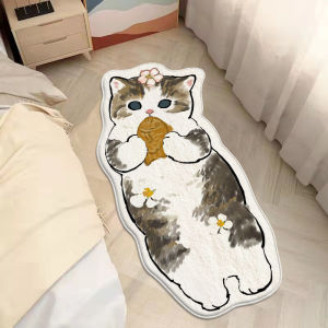 VIKAMA Cute Cat-Shaped Rug Plush Shaggy Floor Mat for Kids Bedrooms and Nurseries Non-Slip Design Ideal for Bedside Use