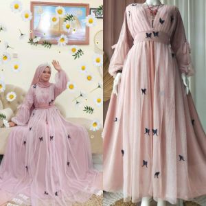 GAMIS TANIA KUPU WARNA PEACH SIZE M L XL / GAUN WISUDA / BRIDESMAID / GAMIS WANITA TERBARU / BAJU PESTA MUSLIMAH