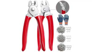 Multifunctional Hog Rings with Straight / Bent Pliers Kit 3/4" 1/2" 3/8 "Galvanized Hog Rings for Pet CagesRopesBaggingDIY