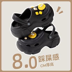 Womens Summer Hollow out Sandals High Heels Slip-On Thick Bottom Beach Shoes Anti-Slip Casual Daily Wear PVC Material