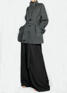 Jieyu Double-Faced Wool Long Coat High Collar Belted Commute Style Regular Sleeve Length Thickened Long Coat for Winter