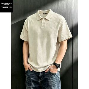 YOULIN | Wealthy Style Wheat Pattern Polo Shirt Short Sleeve Henley Neck T-Shirt