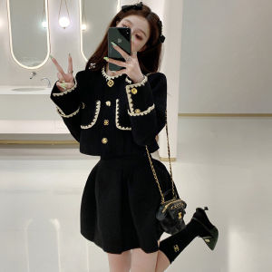 Bộ Đồ Hai Mảnh Sang Trọng Phong Cách Hàn Quốc Mùa Thu Đông Cho Nữ Thanh Lịch Bằng Polyester Dài Tay Cổ Tròn Cài Nút