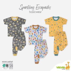 Velvet Junior Setelan Oblong Baju Pendek Celana Panjang Baju Tidur Kancing Pundak
