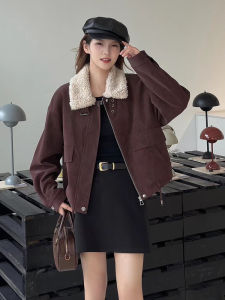 Ladies Fashion Thickened Short Fleece Lined Lamb Fur Biker Jacket Winter 2025 New Style American Loose Fit Zipper Closure