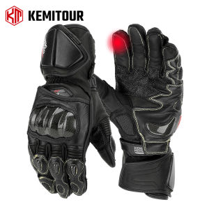 KEMITOUR Leather Motorcycle Gloves Long Cuff Racing Gloves Kevlar CE Knuckle Protect Moto Glove For Men Professional Powersports