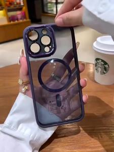 เคส iPhone ไอโฟน 17 16 15 13 14 11 pro promax plus air  สีโอเรนจ์แช่ใจ มีแม่เหล็กยึดติดง่าย สไตล์แฟชั่นแผ่นหลังโปร่งใส