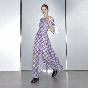 Unifree | Purple Plaid Sheer One-shoulder Slimming Dress