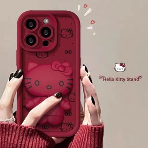 Cute Cartoon  15Promax Phone Case Female Style Wine Red Painted Full Cover Lens Soft Silicone Stand Spring Summer New Model