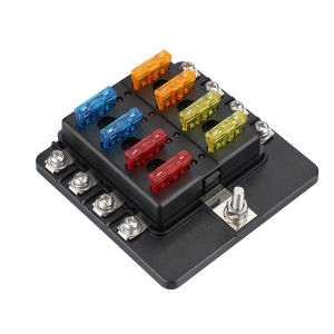 12V 8 Way Fuse Block Marine Fuse Panel with LED Indicator Damp-Proof Cover for DC 12-24V Car Marine RV Truck with 10pcs Fuses