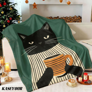 Beast Kingdom | Striped shirt coffee cat Winter Summer Flannel Blanket Throw Fleece Soft Fuzzy Plush Cozy Fleece Blankets for Sofa Ideal Gifts