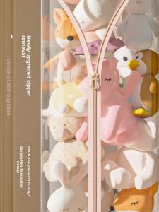 MONLEYTA | Large Capacity Acrylic Transparent Doll Storage Tube Zipper Plush Toy Organizer Childrens Plaything Display Barrel Creative Home Use