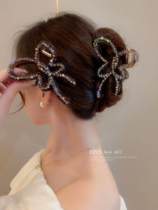 Elegant Butterfly Tea Color Hair Clip with Full Diamond Back Brain Large Vinegar Acid Hair Accessories from Japan and South Korea